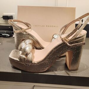 Loeffler Randall Fae Metallic Braided-Strap Platform Sandals